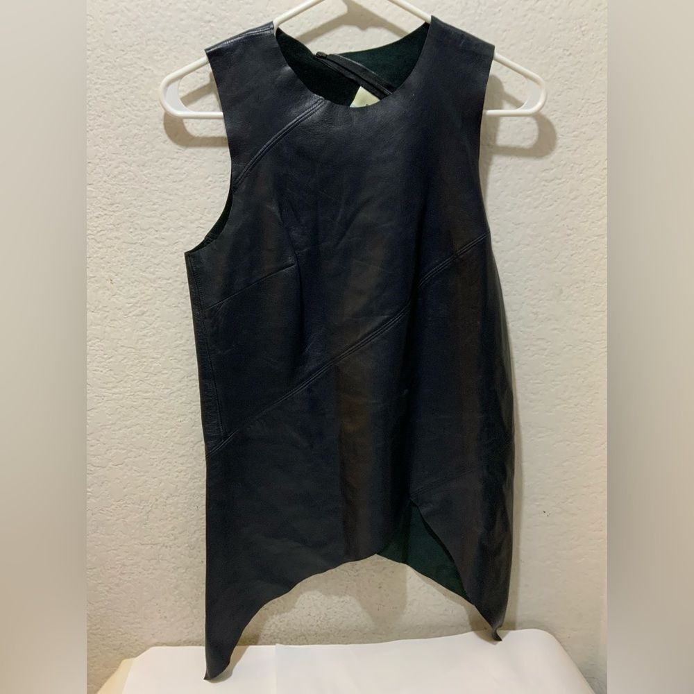 Tish Cox Asymetric hem leather sleeveless top size XXS